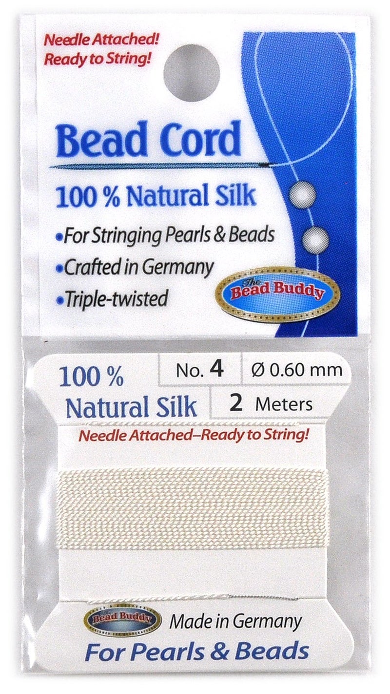 Bead Buddy 0.6mm Natural White Silk Cord Thread with Attached Needle - Ideal for Jewelry Making - 2m Long - Image 1